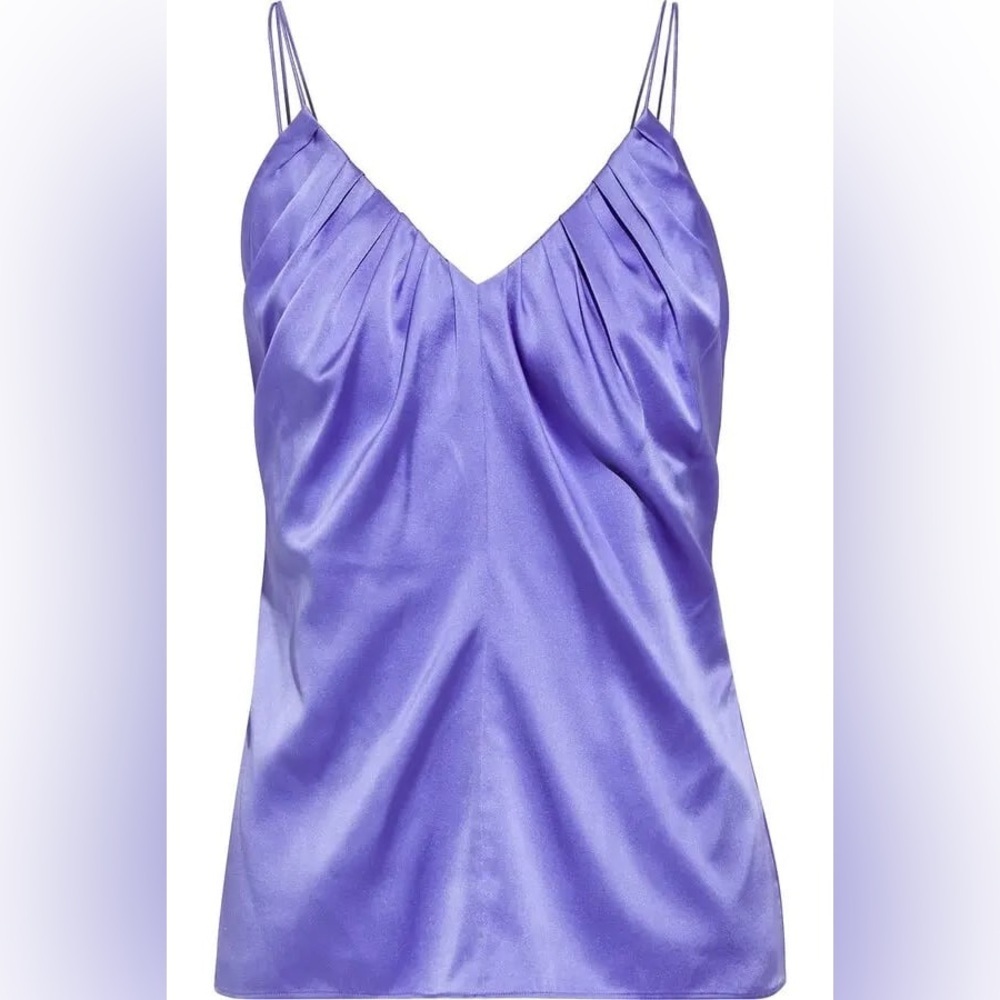 NWT HELMUT LANG Pleated Stretch-Silk Satin Camisole Tank Top in Purple
